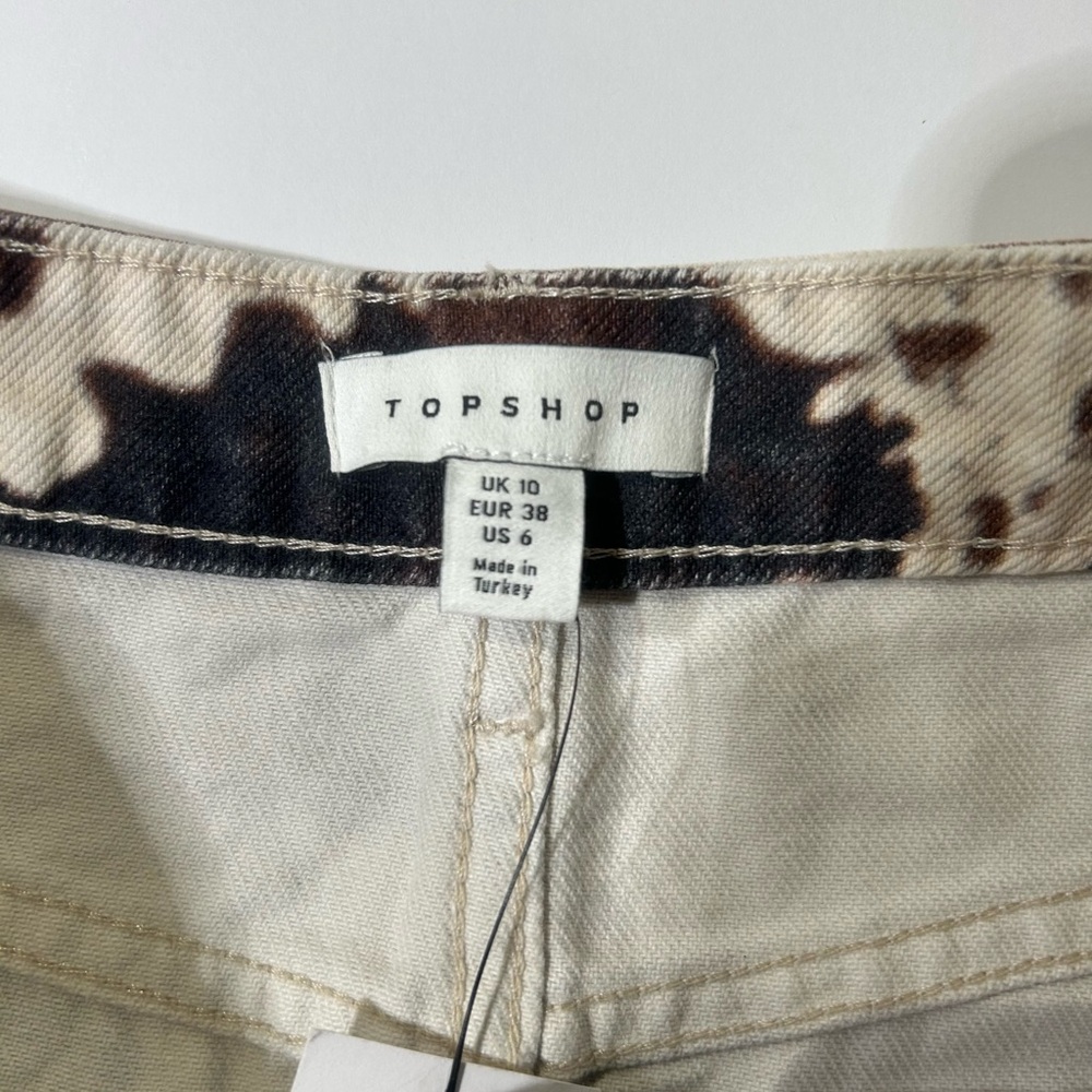 Topshop Cow Print Mini denim Skirt Size 6 | Brown Cream Denim Y2K - Picture 3 of 7